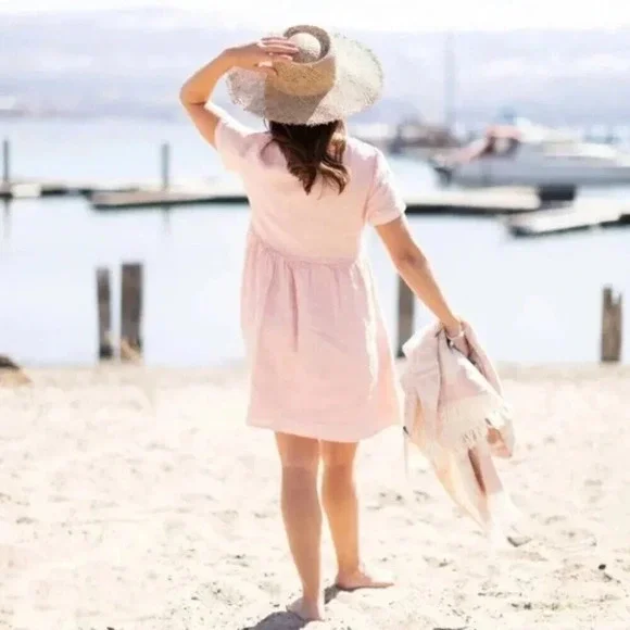 Jillian Harris X Priv Linen Hamptons Jilly Baby Doll Dress Light Pink Size Small - Picture 6 of 13